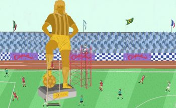 Estatua de Kaiser en una cancha de fútbol ilustrando el episodio 